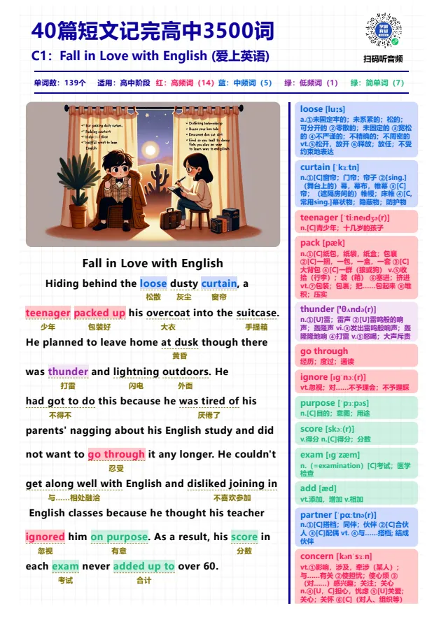《40篇短文记完高中3500核心词汇（单词批注版）》：120页高清精美排版
