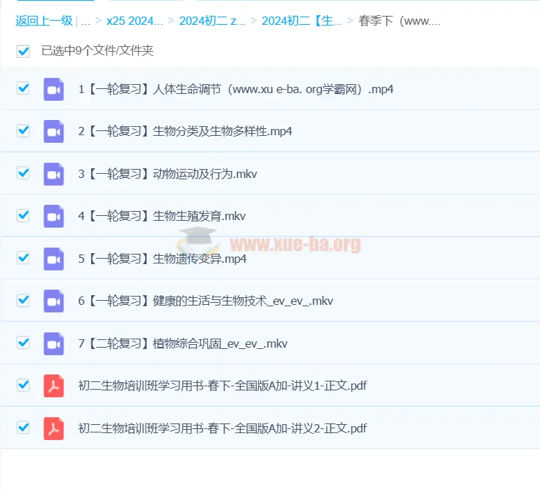 张雨桐 2024初二生物全国版A+春季班课程