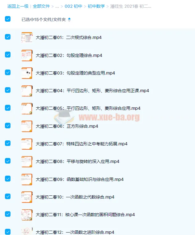 潘佳生2021春初二数学春季班（15讲完结）