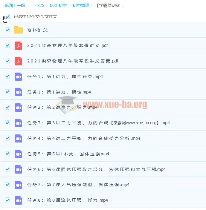 柴森八年级物理寒假班（初二物理）8讲完结课程