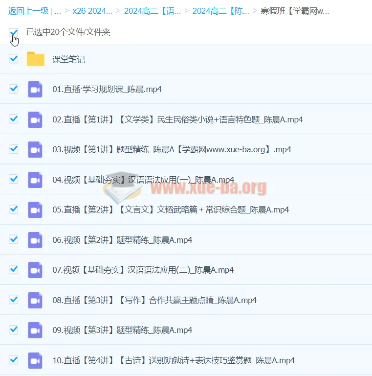 2024高二语文 陈晨 寒假班 系统提升课程