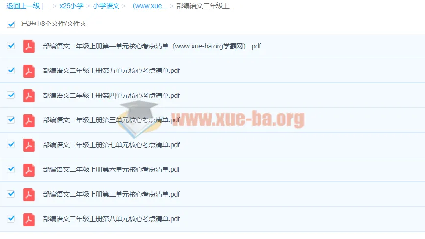 部编小学语文二年级上册单元核心考点清单PDF资料