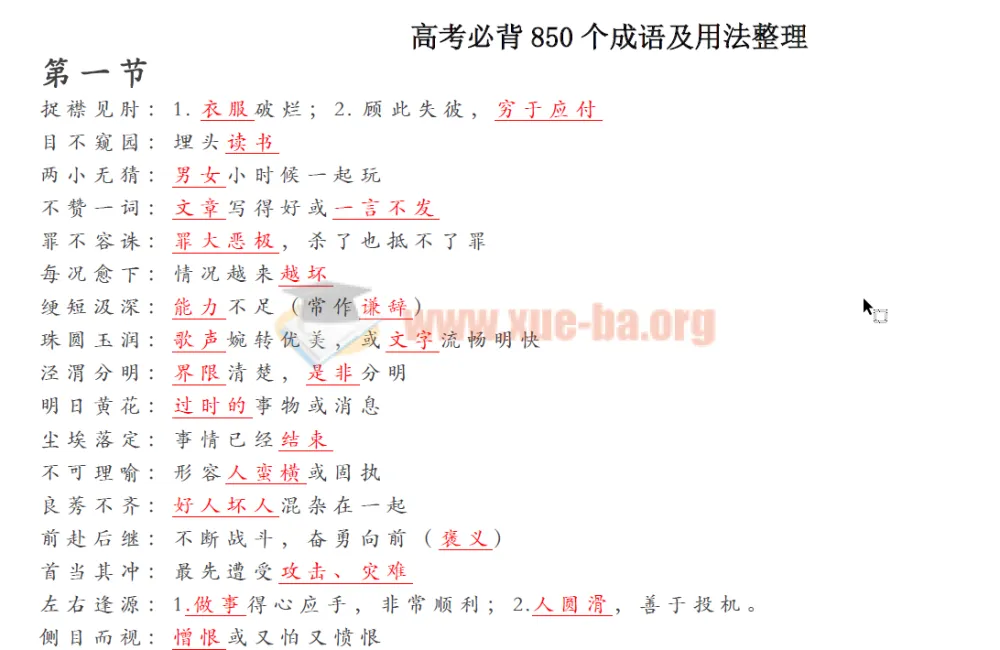 2022高考语文必背成语高效识记与用法整理(18页PDF资料)
