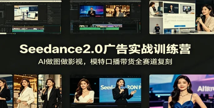 Seedance2.0广告实战训练营:AI电商视觉、剧情短剧、数字人口播全赛道实操