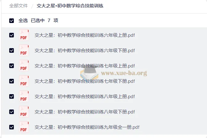 交大之星·初中数学综合技能训练:六至九年级全学段PDF合集