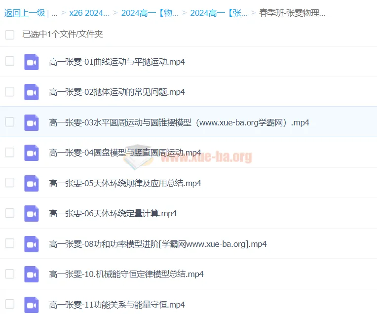 2024高一物理 张雯 春季班 同步精讲课程