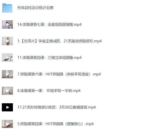 Rosie的私教课:21天减脂塑形训练营,全套视频+形体训练计划表