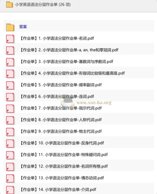小学英语语法分层作业单(25个专题+答案详解)