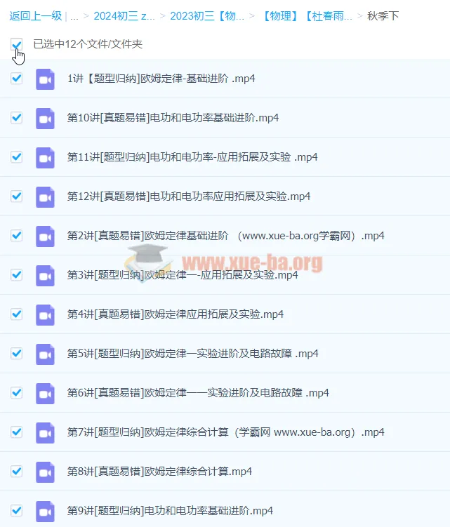 2024初三中考物理 杜春雨 秋季下课程精讲