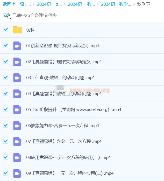 朱韬数学2024初一秋季班下 人教版S同步精讲+真题易错突破