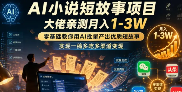 【精】AI短故事项目实战:零基础用AI批量产出优质小说,一稿多吃多渠道变现