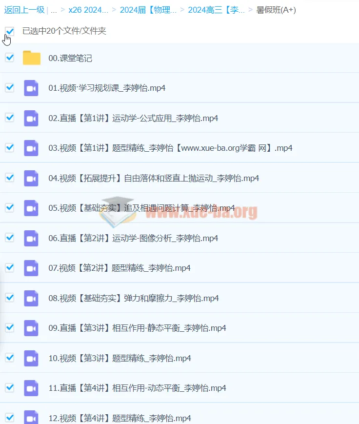 李婷怡2024高三高考物理A+暑假班课程资源