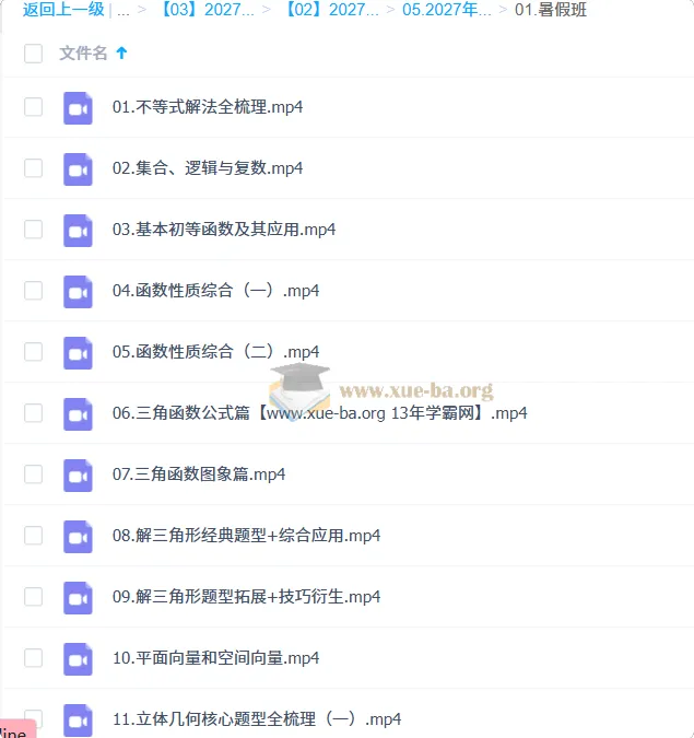 2027高三高考数学 肖晗 一轮暑假班 课程资源