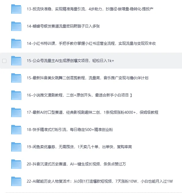 2025最新网创项目合集:事业赚钱必学教程,涵盖短视频带货、AI变现、小红书运营等实战玩法
