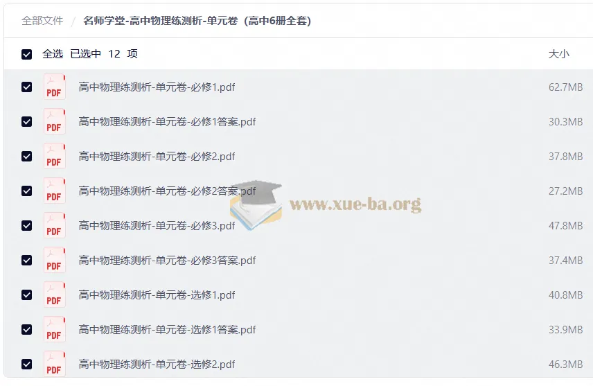 名师学堂高中物理练测析单元卷 高中6册全套PDF