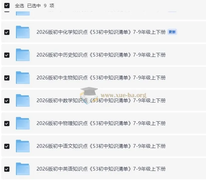 2026版53初中知识清单 7-9年级九科上下册PDF合集