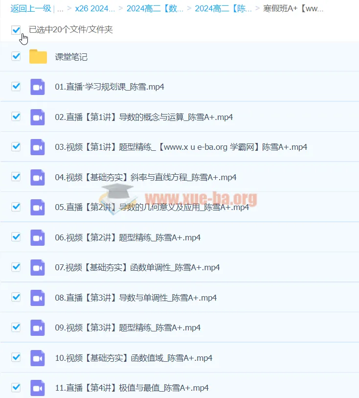 2024高二数学 陈雪 A+寒假班 课程资源