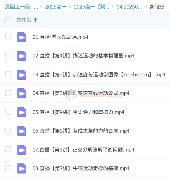 2024-2025 高一物理 胡婷 暑假班课程合集
