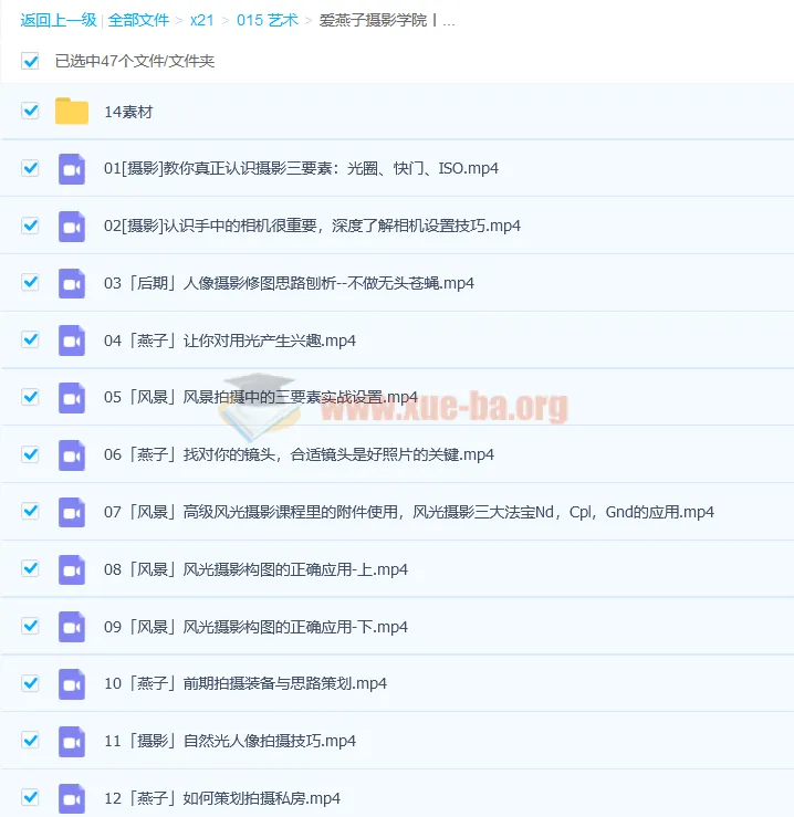 爱燕子摄影学院 从小白到大神摄影综合课(45讲完结)