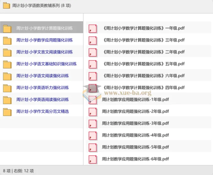 周计划小学语数英教辅系列 1-6年级计算应用题阅读听力强化训练