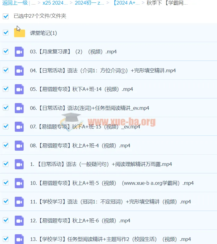 2024秋下A+秋季班 初一英语培训班（万雨露）课程资源