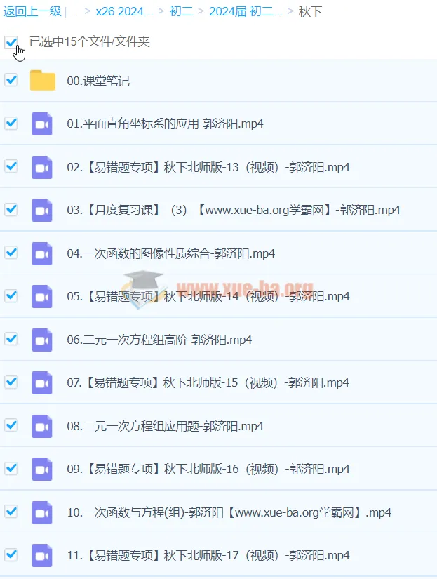 2024初二数学 郭济阳 北师版A+秋季班（下）课程资源