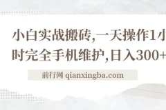 小白手机搬砖实战教程：日入300+，每日操作1小时