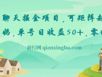 聊天掘金项目：可矩阵起号，适合工作室与个人宝妈，零门槛日收益50+