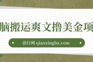 搬运国内爽文赚美金项目，零基础操作，月入2000美元