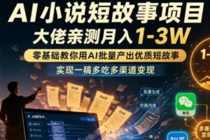 【精】AI短故事项目实战：零基础用AI批量产出优质小说，一稿多吃多渠道变现