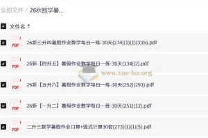 26秋数学暑假作业每日一练1-6年级 预备衔接班 PDF合集